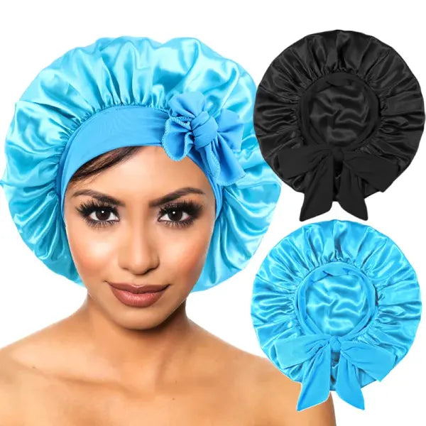 Women’s Satin Sleeping Cap with Solid Wide Band and Edge Wrap