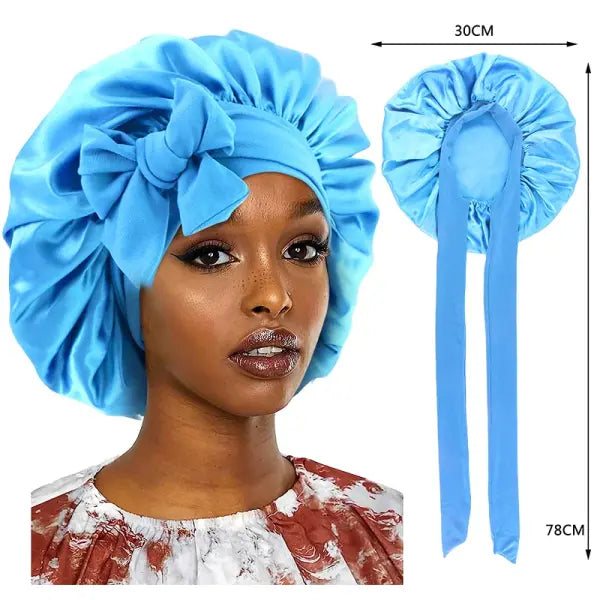 Women’s Satin Sleeping Cap with Solid Wide Band and Edge Wrap