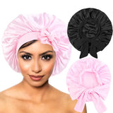 Women’s Satin Sleeping Cap with Solid Wide Band and Edge Wrap - BK PK / One Size