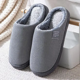 Winter Plush Home Slippers – Thick Soft Anti-Slip Indoor Thermal Flats for Men & Women - Grey / 44-45