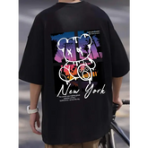 New York Art Word Cartoon Bear Sunset Scenery Design T Shirts Men Fashion Cotton Shirt Loose Summer T Shirts Oversized
