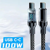 NNBILI 100W USB C and 120W USB A Braided LED Display Screen Cables - 100W USB C cable / 1m