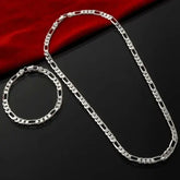 925 Sterling Silver Jewelry Set – 4mm Chain Necklace for Wedding & Gift - 60cm and 20cm