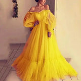 Off Shoulder Bridal Gown in Romantic Tulle for a Dreamy Choice - 03 Yellow / L