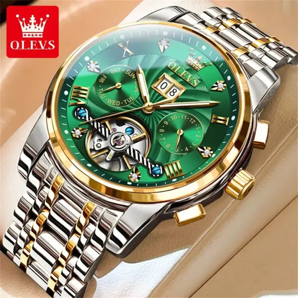 Complete Calendar Stainless Steel Men Automatic Watch - green