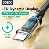 OOZCC LCD Watt Display Cable Max 120W Super Fast Charging USB Type C Cable Data Transfer USB A to Lightning