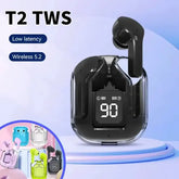 Original T2 Wireless Bluetooth Earphone Transparent HIFI Headphones LED Power Digital Display Stereo Sound Earphones