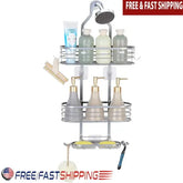 Over Shower Head Caddy Organizer Shower Storage Rack with Hooks Soap Holder Suction Cups Durable Easy Install Rustproof