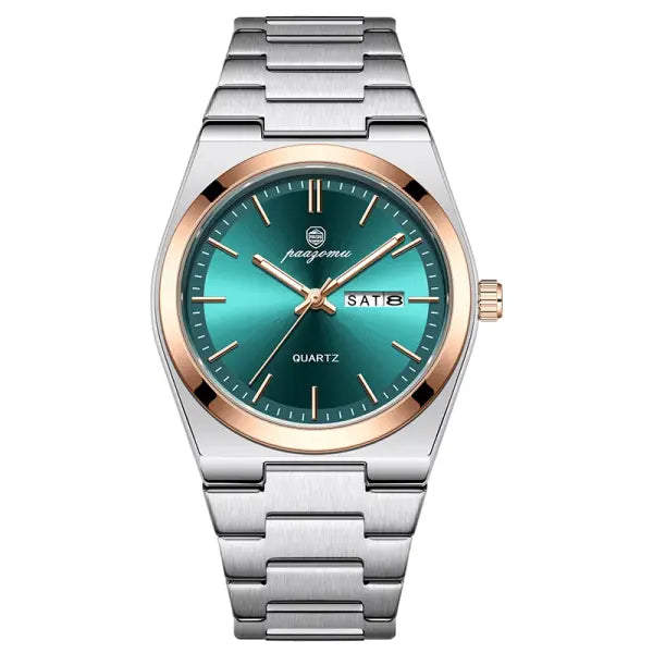 PAAZOMU Luxury Quartz Sport Men Watches Stainless Steel Wristwatch - M930 RoseGold Green