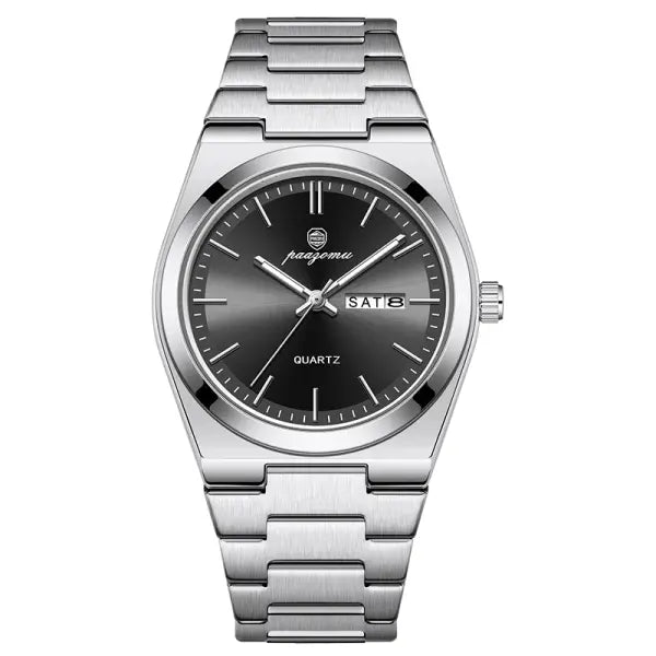 PAAZOMU Luxury Quartz Sport Men Watches Stainless Steel Wristwatch - M930 Silver Black