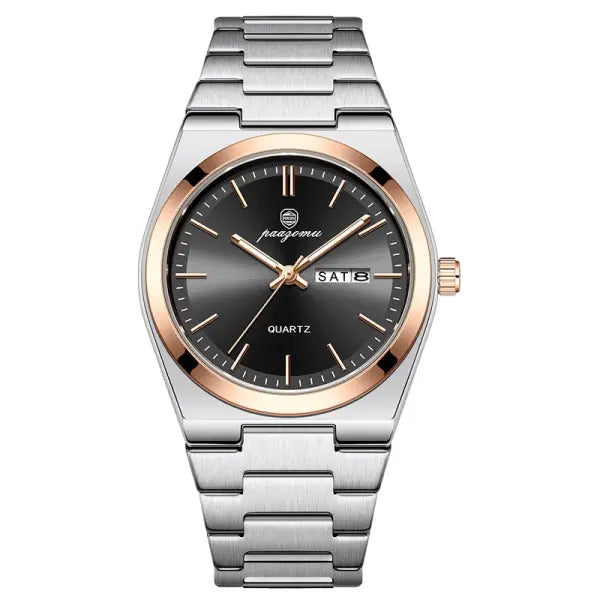 PAAZOMU Luxury Quartz Sport Men Watches Stainless Steel Wristwatch - M930 RoseGold Black