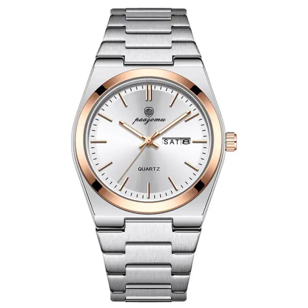 PAAZOMU Luxury Quartz Sport Men Watches Stainless Steel Wristwatch - M930 RoseGold White
