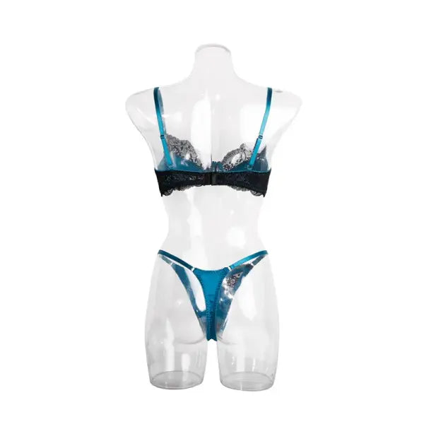 Navy Blue Lace Patchwork Bra Set Seamless Unlined Comfort Style