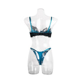 Navy Blue Lace Patchwork Bra Set Seamless Unlined Comfort Style