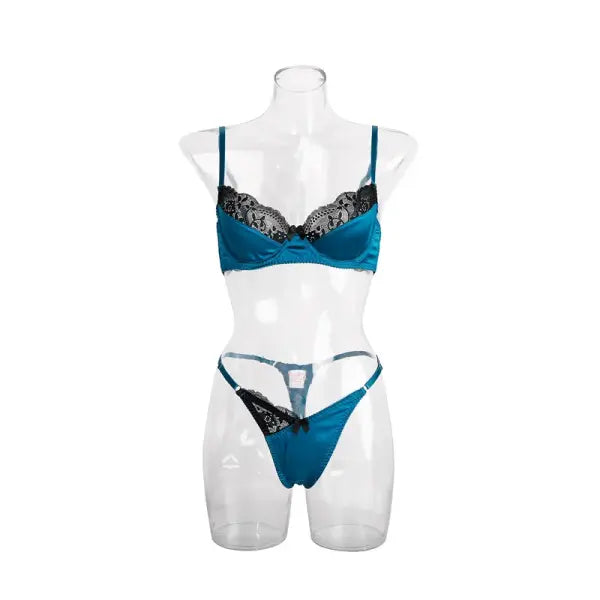 Navy Blue Lace Patchwork Bra Set Seamless Unlined Comfort Style