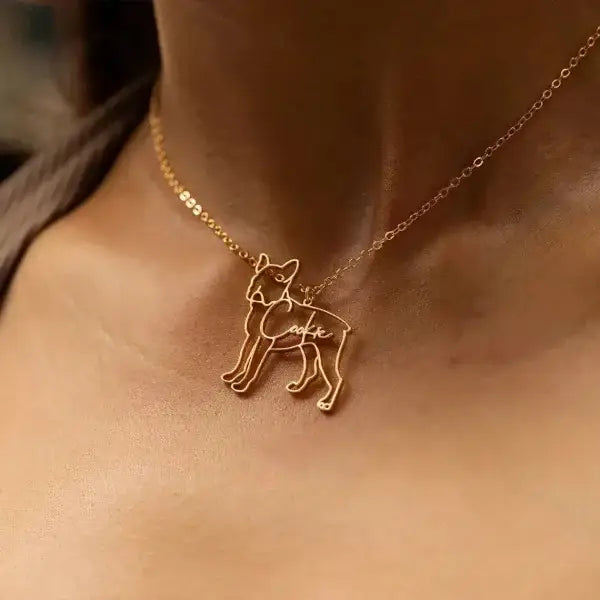 PawsPersona Custom Frenchie Necklace with Gold Boston Terrier Pendant