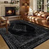 Persian American Black Washable Mat Polyester Retro Living Room Decoration - BS219-Flannel-14 / 160x230cm 63x90in
