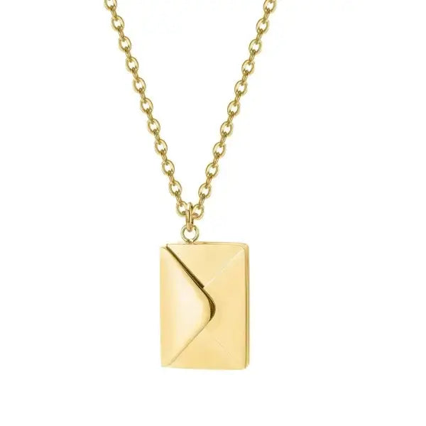 Gold love letter pendant necklace with personalized envelope on delicate chain