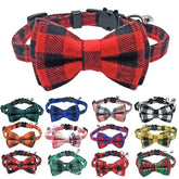 Pet Breakaway Cat Collar Bow Tie and Bell Cute Plaid Christmas Red Elastic Adjustable Dog Collar With Sash Small Bell