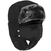 Men’s Winter Trapper Hat – Pilot Ushanka with Windproof Face Mask for Hunting & Skiing - black