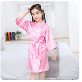 Kids’ Pink Satin Silk Bathrobe – Luxury Children’s Kimono Nightgown for Spa Parties Wedding Flower Girl Robe Summer