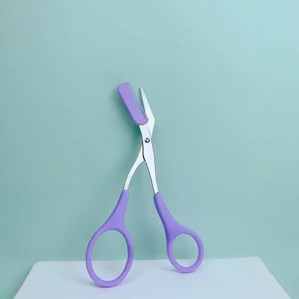 Pink Eyebrow Trimming Scissors with Built-in Comb Precision Tool - PURPLE