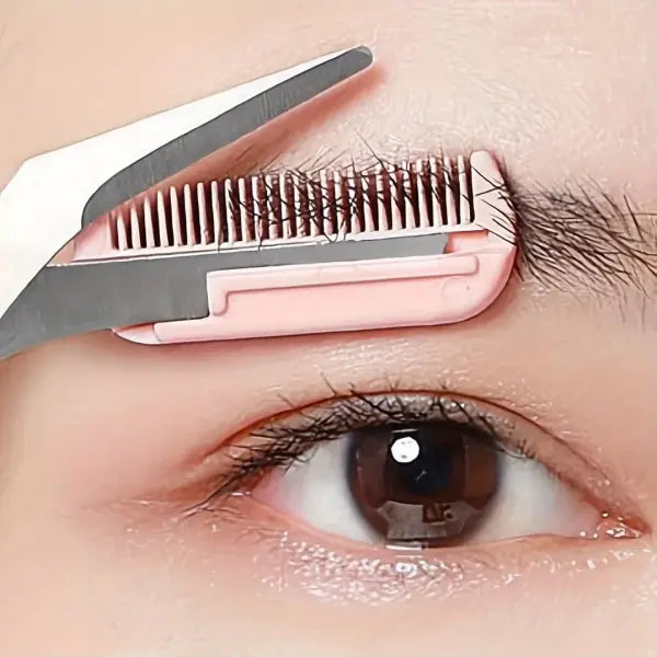 Pink Eyebrow Trimming Scissors with Built-in Comb Precision Tool