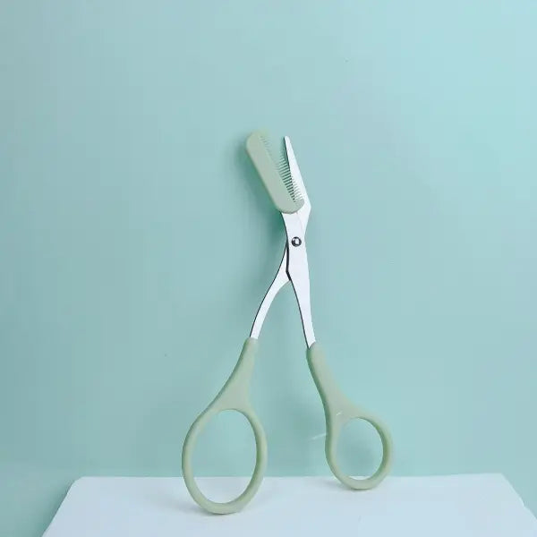 Pink Eyebrow Trimming Scissors with Built-in Comb Precision Tool - green
