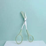 Pink Eyebrow Trimming Scissors with Built-in Comb Precision Tool - green
