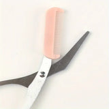 Pink Eyebrow Trimming Scissors with Built-in Comb Precision Tool