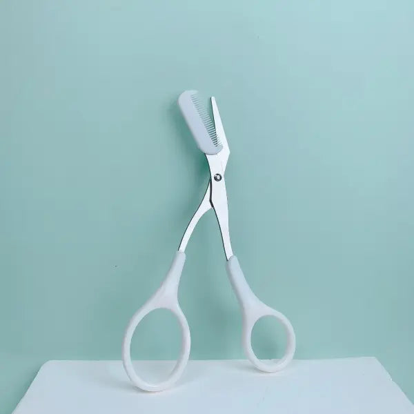 Pink Eyebrow Trimming Scissors with Built-in Comb Precision Tool - WHITE