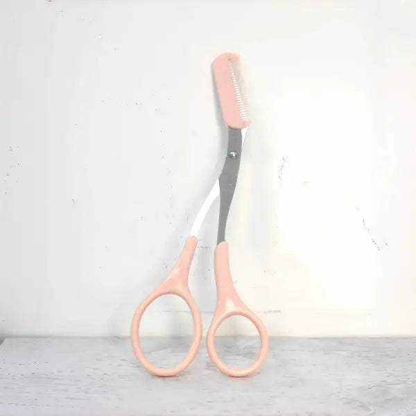 Pink Eyebrow Trimming Scissors with Built-in Comb Precision Tool