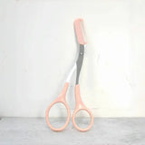 Pink Eyebrow Trimming Scissors with Built-in Comb Precision Tool