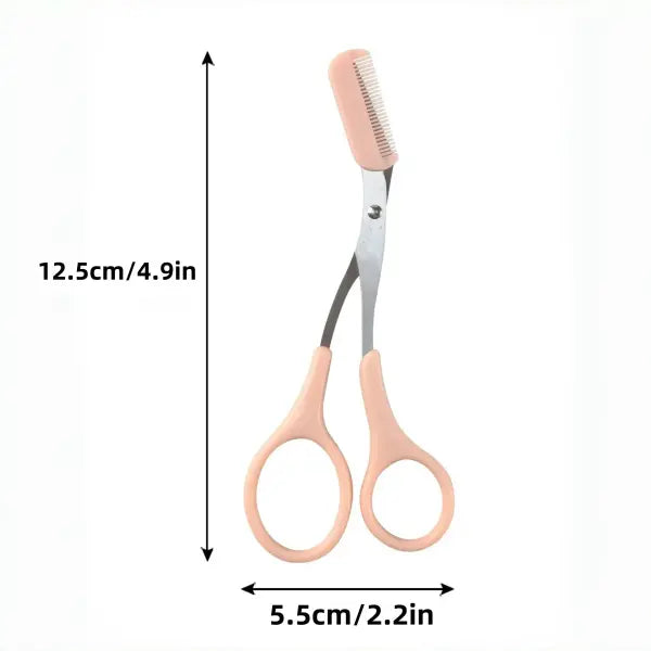 Pink Eyebrow Trimming Scissors with Built-in Comb Precision Tool - Pink