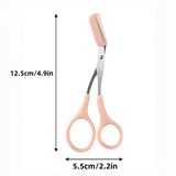 Pink Eyebrow Trimming Scissors with Built-in Comb Precision Tool - Pink