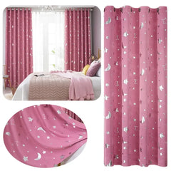 Pink Star Moon Kids Curtains – Thermal Insulated Sheer Bedroom Decor - Himpall