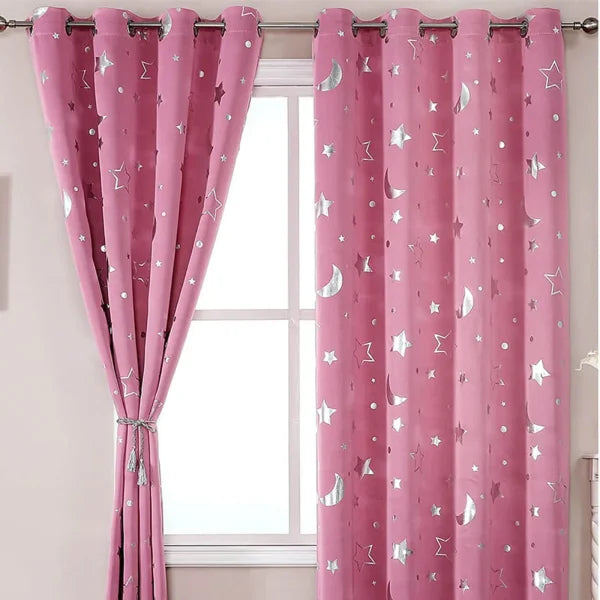 Pink Star Moon Kids Curtains – Thermal Insulated Sheer Bedroom Decor - Himpall