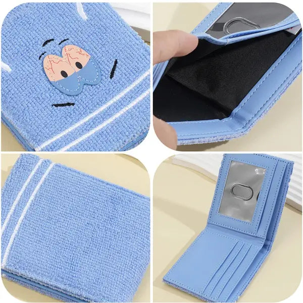 Plush Cartoon Wallet with Fuzzy Surface and Zip Closure - Beige