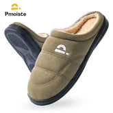 Pmoiste Fuzzy Suede Living Room Shoes Men Comfortable Soft Warm Sewing Memory Foam House Slippers Winter Indoor