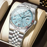Waterproof Stainless Steel Quartz Watch with Arabic Numeral Markers - 839 Silver MintBlue
