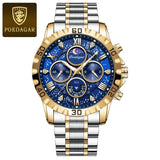 Poedagar luxury stainless steel chronograph watch for sports style - 973 Gold Blue