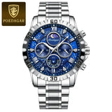 Poedagar luxury stainless steel chronograph watch for sports style - 973 Silver Blue