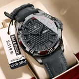 Quartz Watch with Leather Band and Arabic Numeral Markers - 895 Black Black