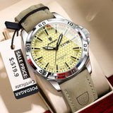 Quartz Watch with Leather Band and Arabic Numeral Markers - 895 Silver Yellow