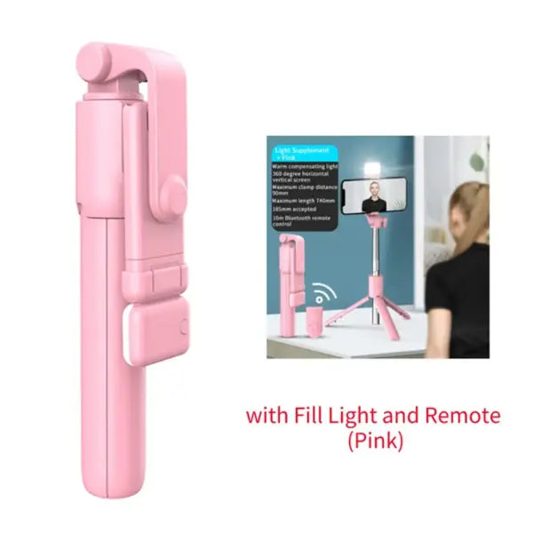 Bluetooth Selfie Stick Tripod for Unisex (Stainless Steel) – Travel - Pink