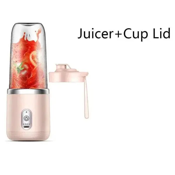 Portable Juicer for On-the-Go Blending with 6-Blade Travel Design - Pink juicer lid