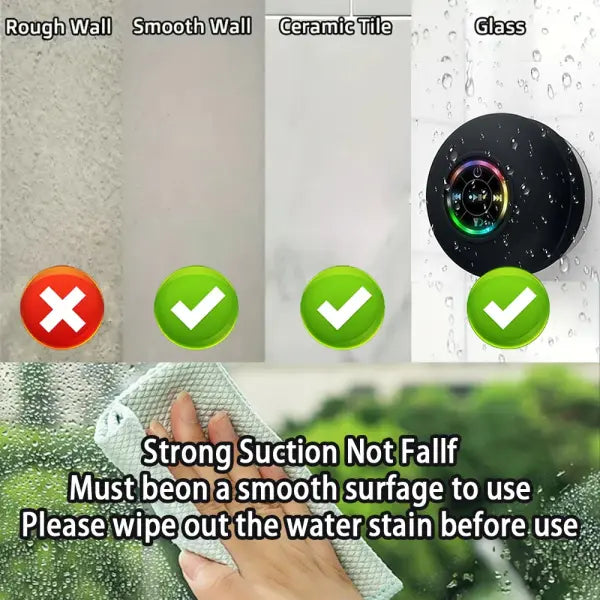 Portable Wireless Bluetooth Speaker with Suction Cup for Unisex - Black