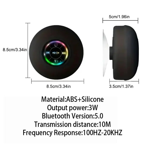 Portable Wireless Bluetooth Speaker with Suction Cup for Unisex - Black
