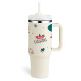 Premium stainless steel vacuum coffee cup insulated tumbler with Christmas decorations and straw