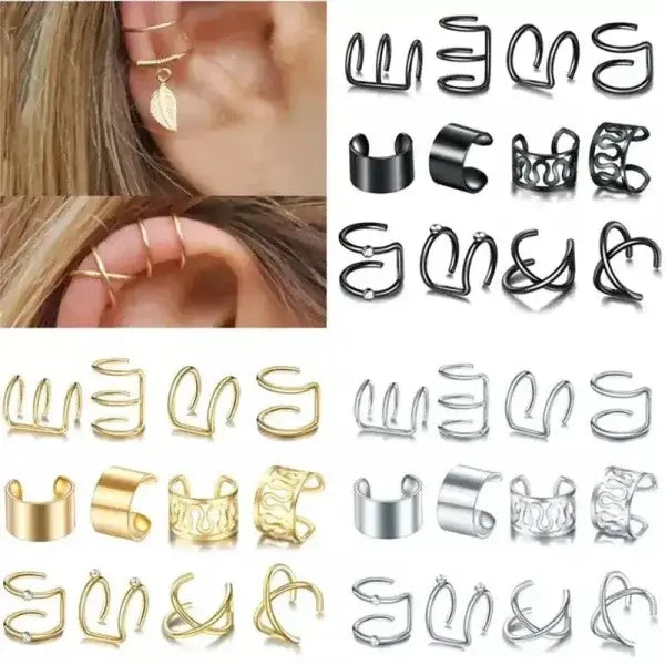 Punk Rock Clip-On Ear Cuffs for No Piercing Fashion Jewelry